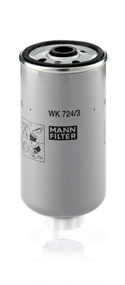 WK 724/3, Fuel Filter, MANN-FILTER, 1908556, 5001859430, A00660, 1457434320, 1535399, 24.394.00, 7.24018, BG-1527, DN323, EFF287D, FI7162/3, KC373, PDS71/1, S4394NR