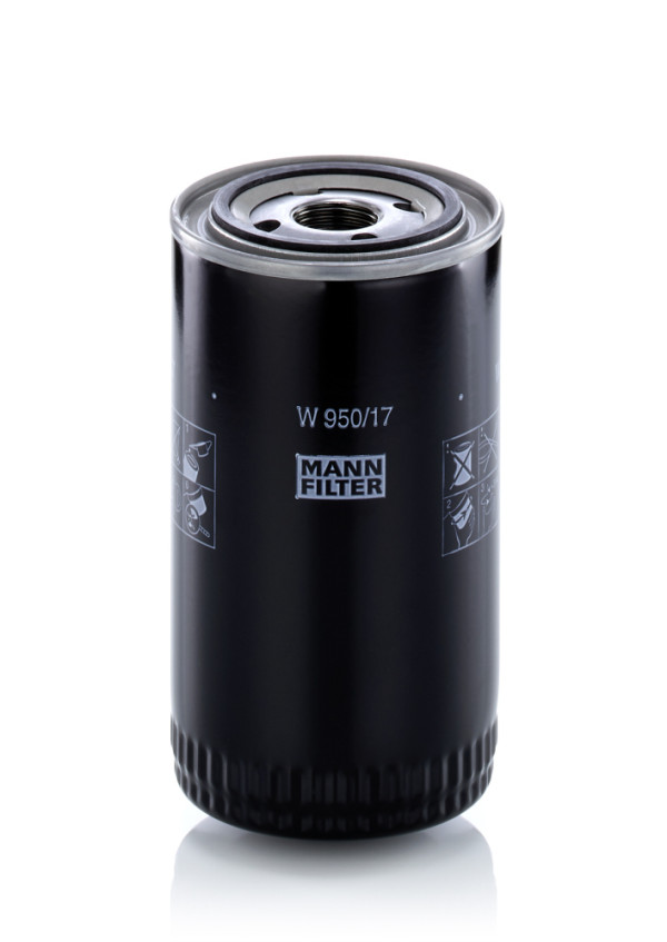 W 950/17, Olejový filtr, Filtr olej.MANN, MANN-FILTER, 1133270R1, 1329020C2, 15209-T9002, 303497550, 800026805, 8826585, 9Y-4476, V4785974, X13201006, 1133276R2, 836122208, 9Y-4482, Z13201006, 1329020C1, 9Y-4483, 9Y-4489, 1931172, 9Y-4490, 2059246R91, 9Y-4504, 3055230, 3055230R92, 3055766, 3059246, 3059246R91, 3059246R92, 3059247R91, 3132737, 3132737R91, 3132737R93
