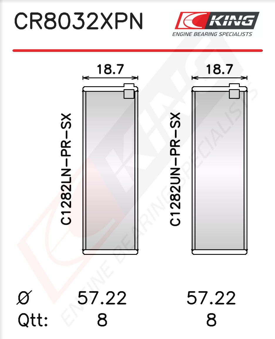 Connecting Rod Bearing Shell - CR8032XPN KING - CB-1808HN | K MOTORSHOP ...