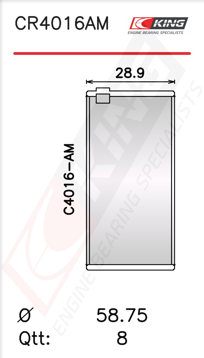 CR4016AM0.5, Connecting Rod Bearing Shell, KING, 0606.72, 01-4195/40.50mm, 039PS10074050, 181037001421