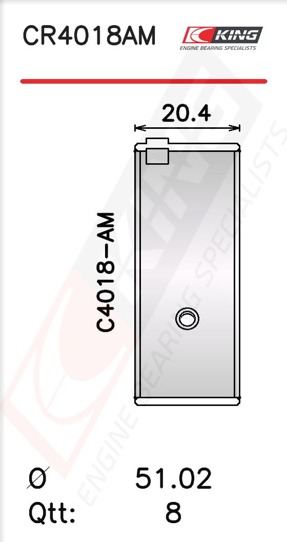 CR4018AM, Connecting Rod Bearing Shell, KING, 13041-63020, 01-4144/4STD, 181096001100, CB-1406AL, 01-4144/4, 1304163020, 3895RA, 4-3895RA, 4B8360A, 61-9615-00, AEB4661, CB-1404A