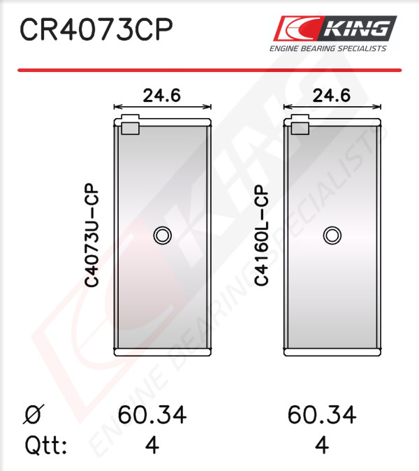 CR4073CP, Pleuellagerschale, KING, 1901926, 1901927, 1901928, 1901985, 007PS20224200, 71-4185/4STD, 77155600