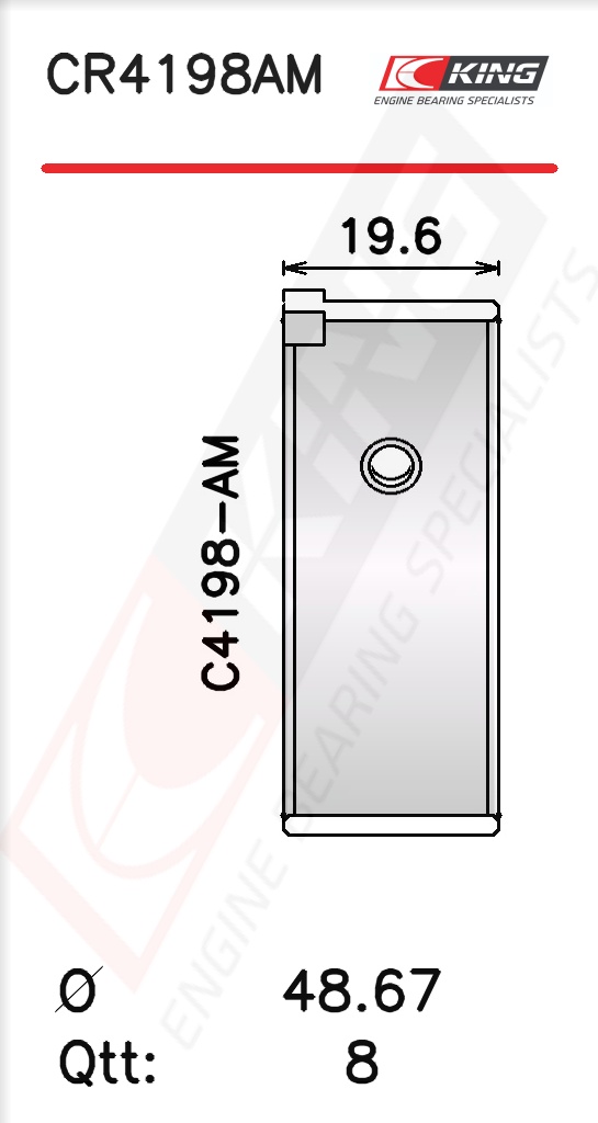 CR4198AM, Connecting Rod Bearing Shell, KING, 0606.43, 01-4165/4STD