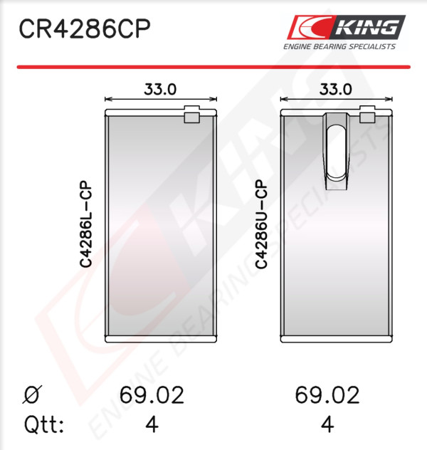 CR4286CP, Connecting Rod Bearing Shell, KING, ME995153