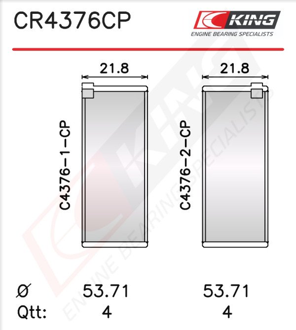 CR4376CP0.3, Pánev ojničního ložiska, Lož.ojn.(PL)set/Cyl.4, KING