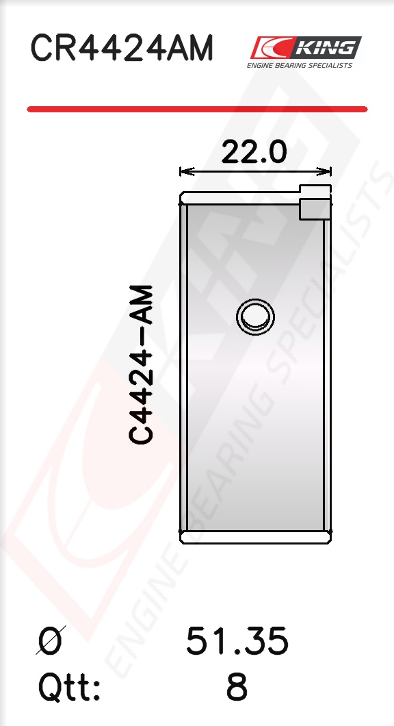 CR4424AM0.25, Connecting Rod Bearing Shell, KING, 12111-B3000, 01-4395/4, CB-967A-.25MM