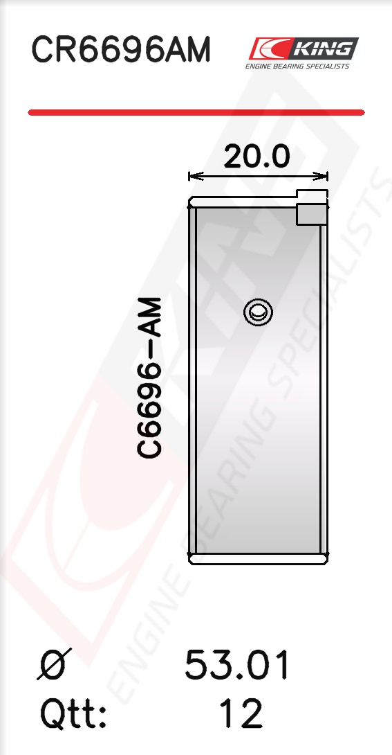 CR6696AM0.5, Pánev ojničního ložiska, Lož.ojn.(PL)set/Cyl.6, KING, 12111-V7202, 01-4374/6, 181089001821