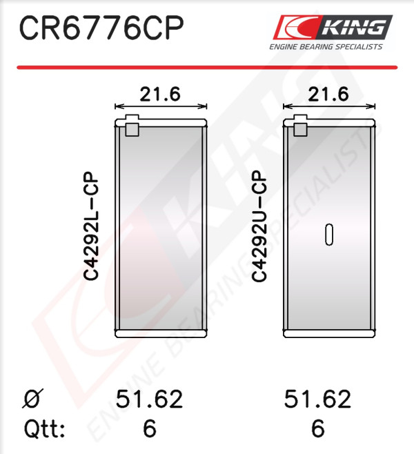CR6776CP0.5, Pánev ojničního ložiska, Lož.ojn.(PL)set/Cyl.6, KING, 1030300560, 71-3817/60.50mm, CB-1299P