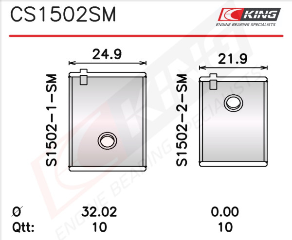 CS1502SM, Ložisko vačkového hřídele, Lož.vačk.(NW-L)set/Cyl., KING, 77685600