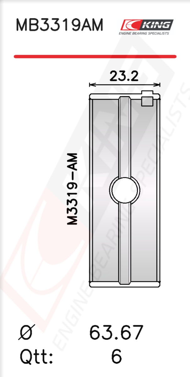 MB3319AM, Crankshaft Bearing Shell Set, KING, 607504920, 180001000200, H1044/3STD, 0211203, 02-112-03, 60-0101-00, 6001010000, 6446M, AEM91423, BC493J, BC-493-J, H1044/3, H905/3, MB3319AM