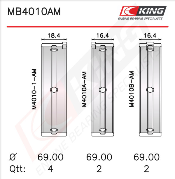 MB4010AM, Kurbelwellenlagerschalen-Satz, KING, 8-97072-978-0, 4M1842, 7408M, 8920640160, 8-92064-016-0, 8970729780, 8971792960, 8-97179-296-0, 8971793030, 8-97179-303-0, MS2236P, MS-2236P