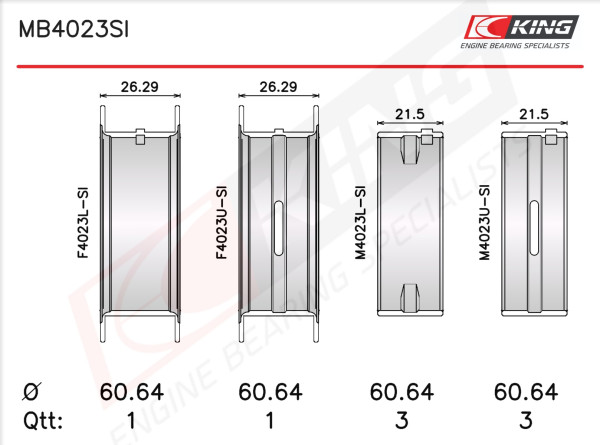 MB4023SI 010, Crankshaft Bearing Shell Set, KING, ZZLO11SGO, MS-2006A-10