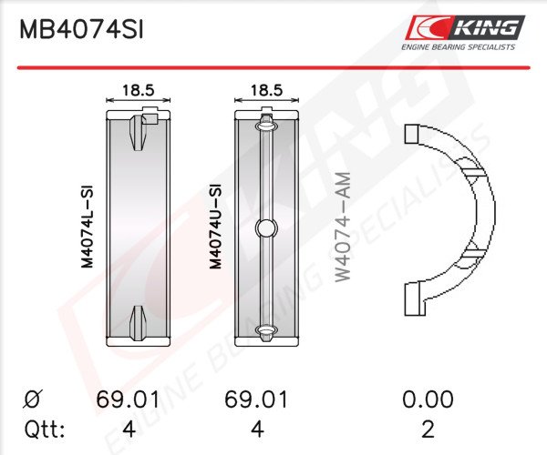 MB4074SI, Crankshaft Bearing Shell Set, KING, MS-2209A