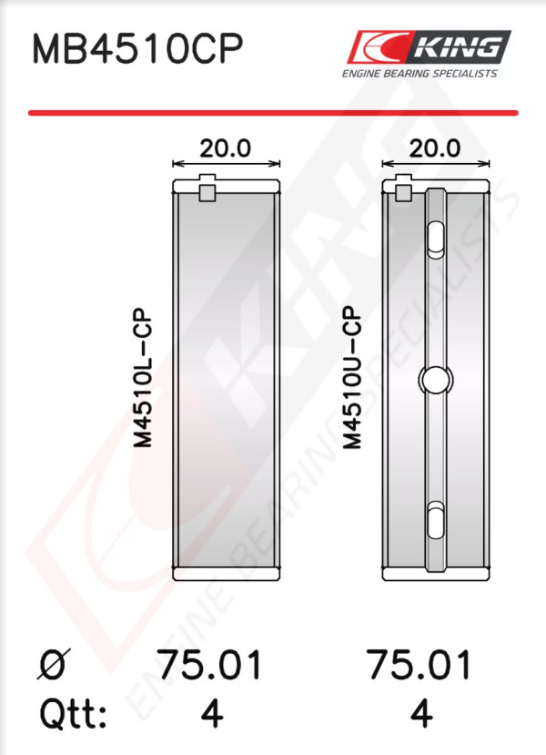 MB4510CP, Kurbelwellenlagerschalen-Satz, KING, 12207-EA200, 12207EA200, M2106S, MB4510CP, MS1232GP, MS-1232GP