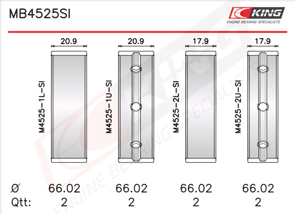 MB4525SI, Sada ložiskových pánví pro klikový hřídel, Lož.hl.(HL)set/Cyl., KING, 11071-31031