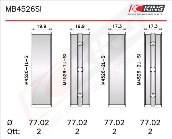 MB4526SI, Sada ložiskových pánví pro klikový hřídel, Lož.hl.(HL)set/Cyl.6, KING, MS1458A, MS-1458A