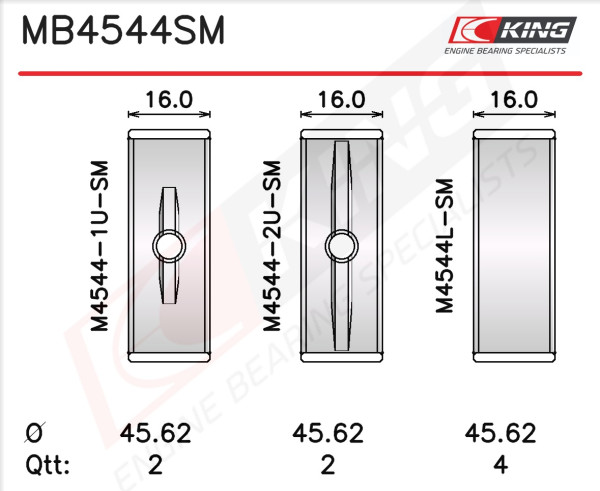 MB4544SM0.5, Sada ložiskových pánví pro klikový hřídel, Lož.hl.(HL)set/Cyl., KING, 9675771080