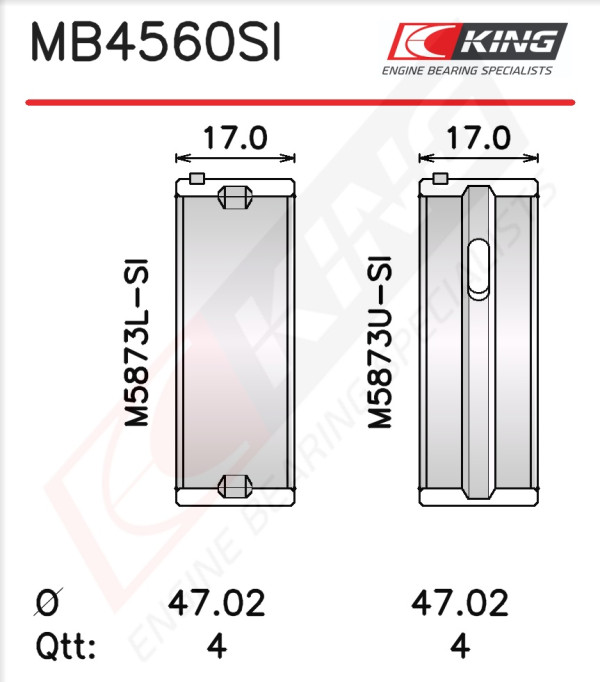 MB4560SI, Kurbelwellenlagerschalen-Satz, KING, 04C105561D, 04C105561Q, 04C105591D, 04C105591Q, 37109600