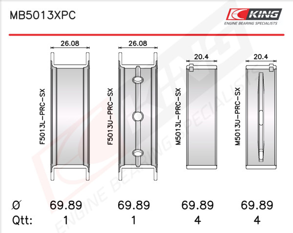 MB5013XPC 020, Crankshaft Bearing Shell Set, KING, MS-2199HC