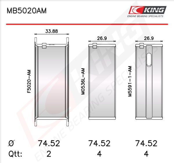 MB5020AM, Kurbelwellenlagerschalen-Satz, KING, 6150300540, 001HS10618000, H914/5STD
