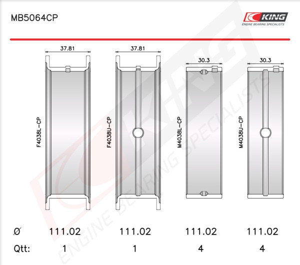 MB5064CP0.5, Kurbelwellenlagerschalen-Satz, KING, 4030300040, 001HS10003050, H821/50.50mm