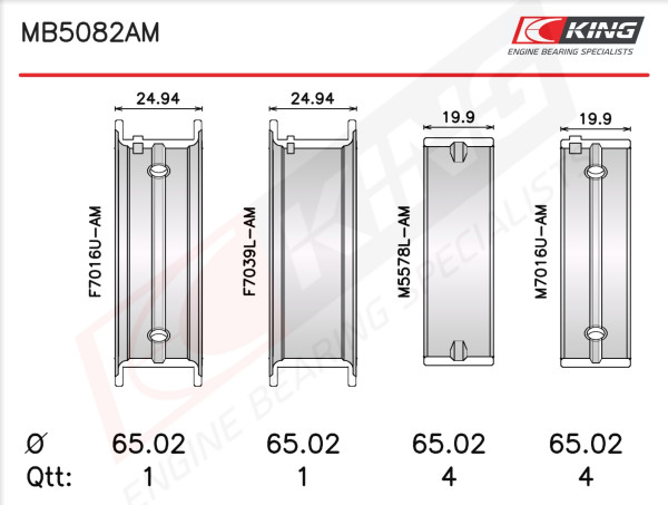 MB5082AM0.25, Kurbelwellenlagerschalen-Satz, KING, 1706830, 180007000215, H023/50.25mm