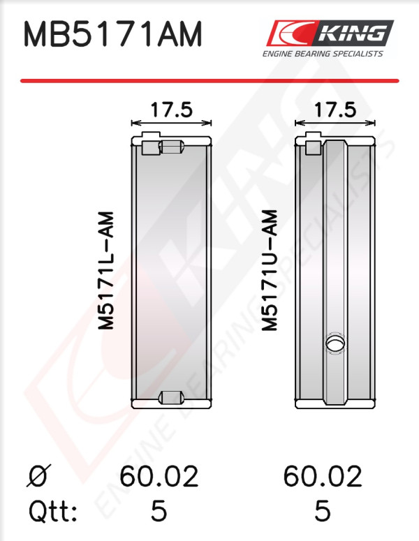 MB5171AM, Crankshaft Bearing Shell Set, KING, FSY1-11-SH0, 180085000400, MS-2057A