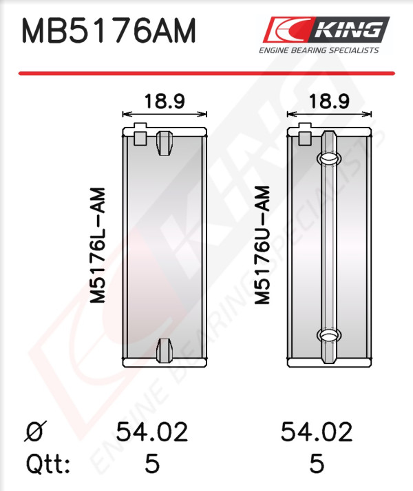 MB5176AM0.5, Crankshaft Bearing Shell Set, KING, MD174857, MS-2213AL