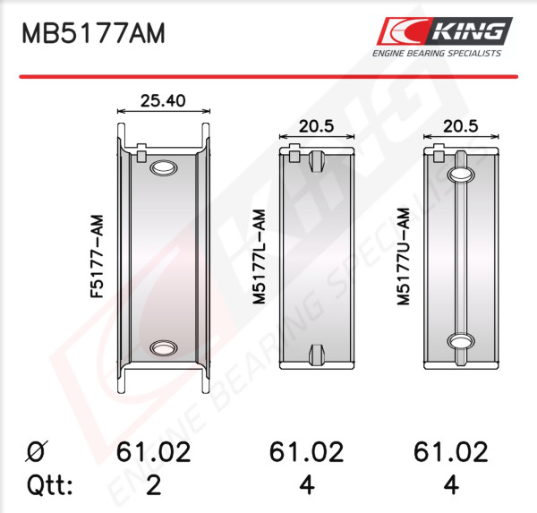 MB5177AM, Crankshaft Bearing Shell Set, KING, MD178633, 180088000800