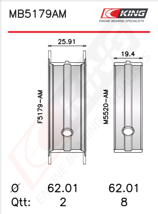 MB5179AM, Crankshaft Bearing Shell Set, KING, MS-2068A