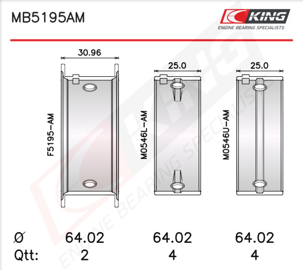 MB5195AM0.5, Crankshaft Bearing Shell Set, KING, AM01-11-SGO, MD026440