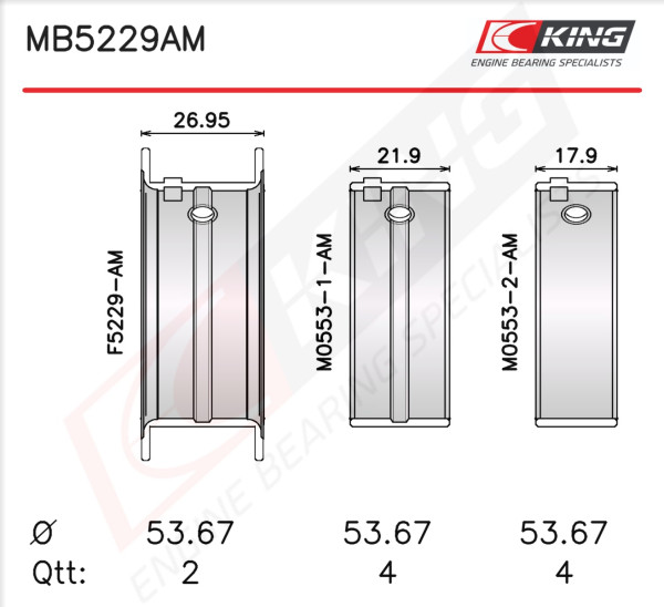 MB5229AM1.0, Crankshaft Bearing Shell Set, KING