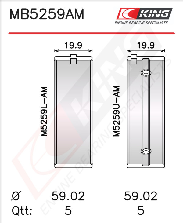 MB5259AM, Crankshaft Bearing Shell Set, KING, 13032-PR3-S20, MS-2095P, 13032PR3S10, 13032-PR3-S10, 13032PR3S20, 13038PR3S10, 13038-PR3-S10, 13038PR3S20, 13038-PR3-S20, 13321PR30004, 13321-PR3-0004, 13321PR3003, 13321-PR3-003, 13327PR3003, 13327-PR3-003, 13327PR3004, 13327-PR3-004, 5M1959A, 7324M, MS-2215GP