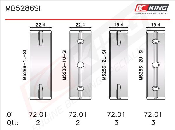 MB5286SI, Kurbelwellenlagerschalen-Satz, KING, Lexus GS/LS/LX/SC Toyota Land Cruiser 100/200 4,0i/4,3i/4,7i 1UF-FE* 2UF-FE* 3UF-FE* 1997+, MS-2013P