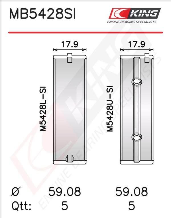 MB5428SI, Crankshaft Bearing Shell Set, KING, 13344-RNA-A01
