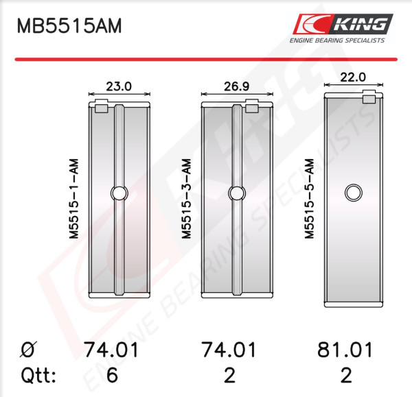 MB5515AM0.25, Crankshaft Bearing Shell Set, KING, 1501864, H1146/50.25mm