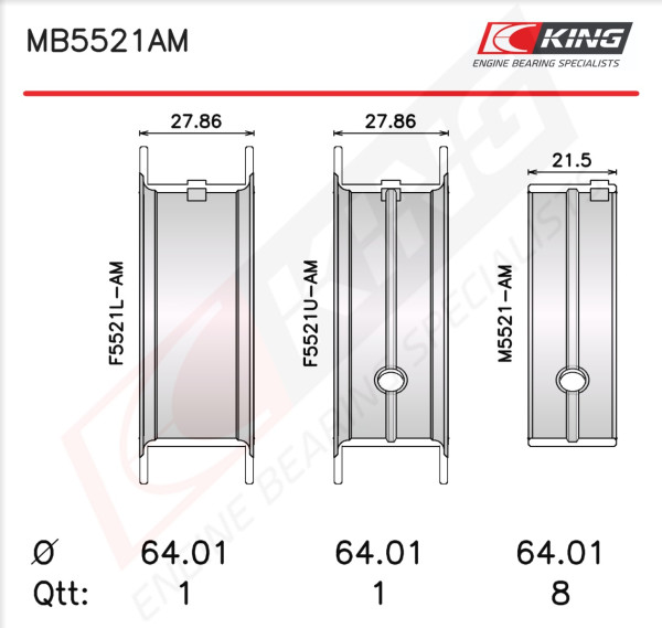 MB5521AM, Crankshaft Bearing Shell Set, KING, MS-1533A
