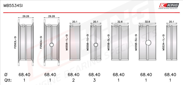 MB5534SI 010, Crankshaft Bearing Shell Set, KING