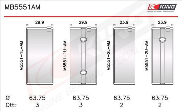MB5551AM0.5, Crankshaft Bearing Shell Set, KING, 0113.33, 039HS10075050, 180037000921, H1056/50.50mm