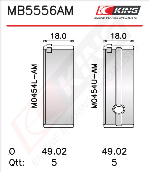 MB5556AM0.5, Crankshaft Bearing Shell Set, KING, 12300-82810, 180094000421, H1159/5, MS-1779AL-.50mm