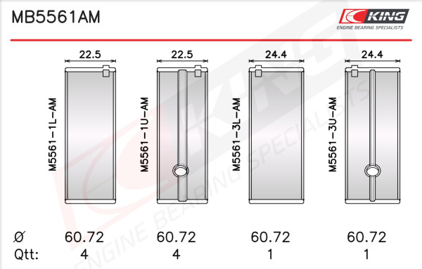 MB5561AM, Crankshaft Bearing Shell Set, KING, BHM1591, H1158/5STD