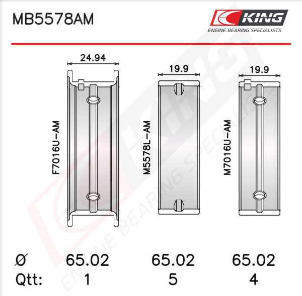 MB5578AM0.5, Kurbelwellenlagerschalen-Satz, KING, 17052752, 180007000421, H007/5