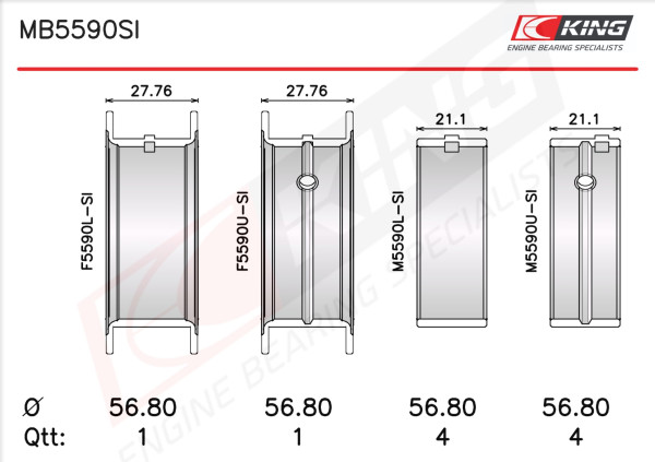 MB5590SI0.5, Crankshaft Bearing Shell Set, KING, MS-1703P-.50mm