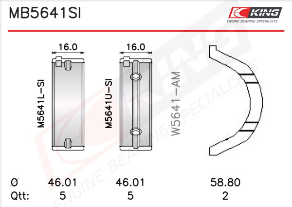 MB5641SI, Crankshaft Bearing Shell Set, KING, 21060-02591