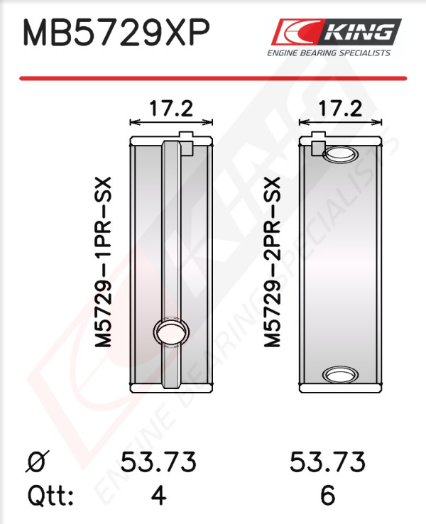 MB5729XP, Crankshaft Bearing Shell Set, KING