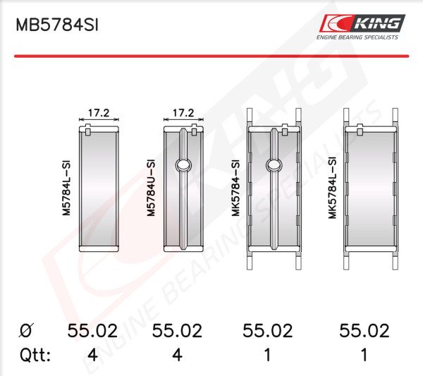 MB5784SI, Kurbelwellenlagerschalen-Satz, KING, 11217598961, 11217598965, 11217598969, 77966600