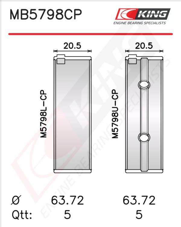 MB5798CP, Kurbelwellenlagerschalen-Satz, KING, Opel Astra J Insignia A Zafira Tourer Saab 9-5  2,0BiTurbo CDTI 2,0CDTI 2,0TTiD A20DTH A20DTR , 618390, 0618390, 55580045, 55590348, MB5798CP
