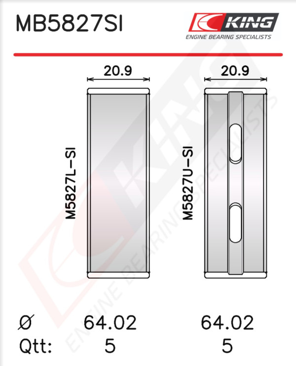 MB5827SI0.25, Kurbelwellenlagerschalen-Satz, KING, 11701-75031, 180096002815, H1244/50.25mm