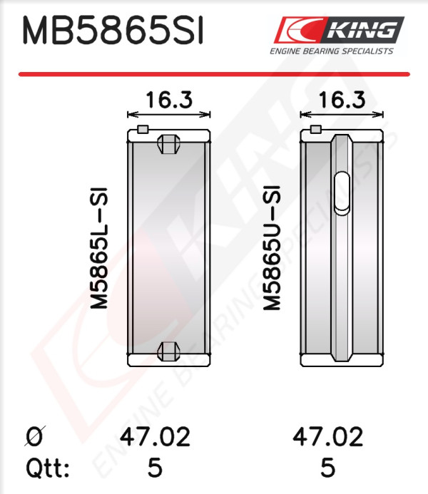 MB5865SI, Crankshaft Bearing Shell Set, KING, 03F105561A, 03F105591A, 37147600, H1314/5STD