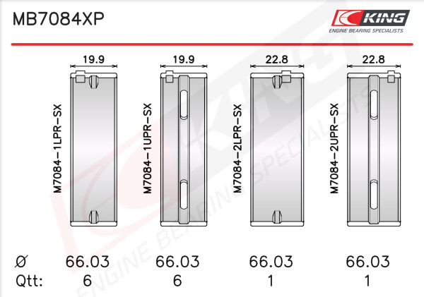 MB7084XP.026, Crankshaft Bearing Shell Set, KING